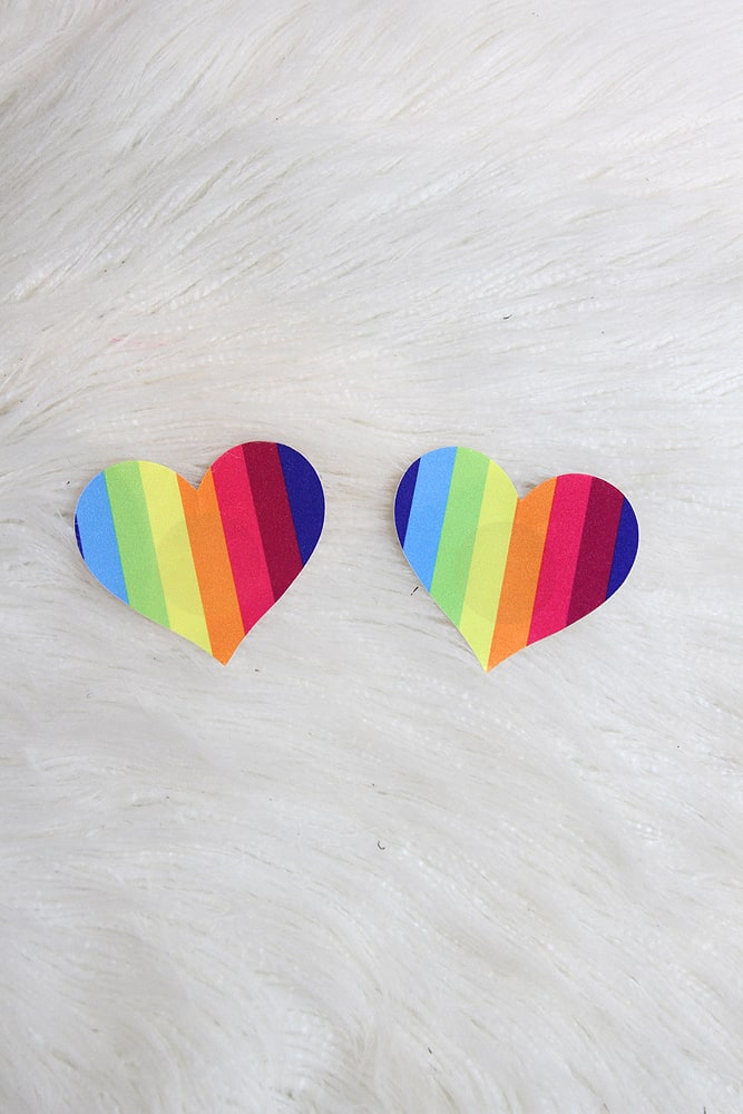 2-Pack Pride Rainbow Heart Pasties, Rainbow Pride Accessories 