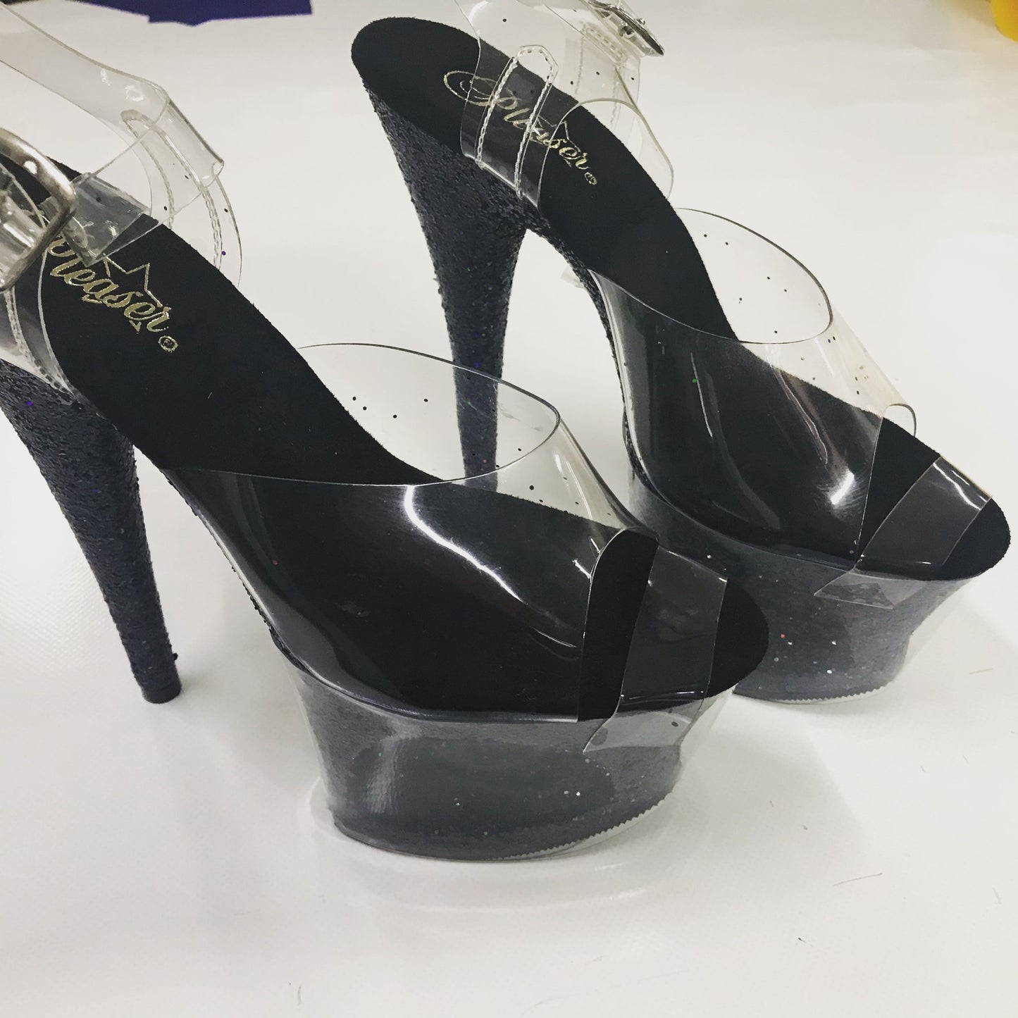 Clear Pleaser Style Open Toe Shoe Protectors - Black Fastener