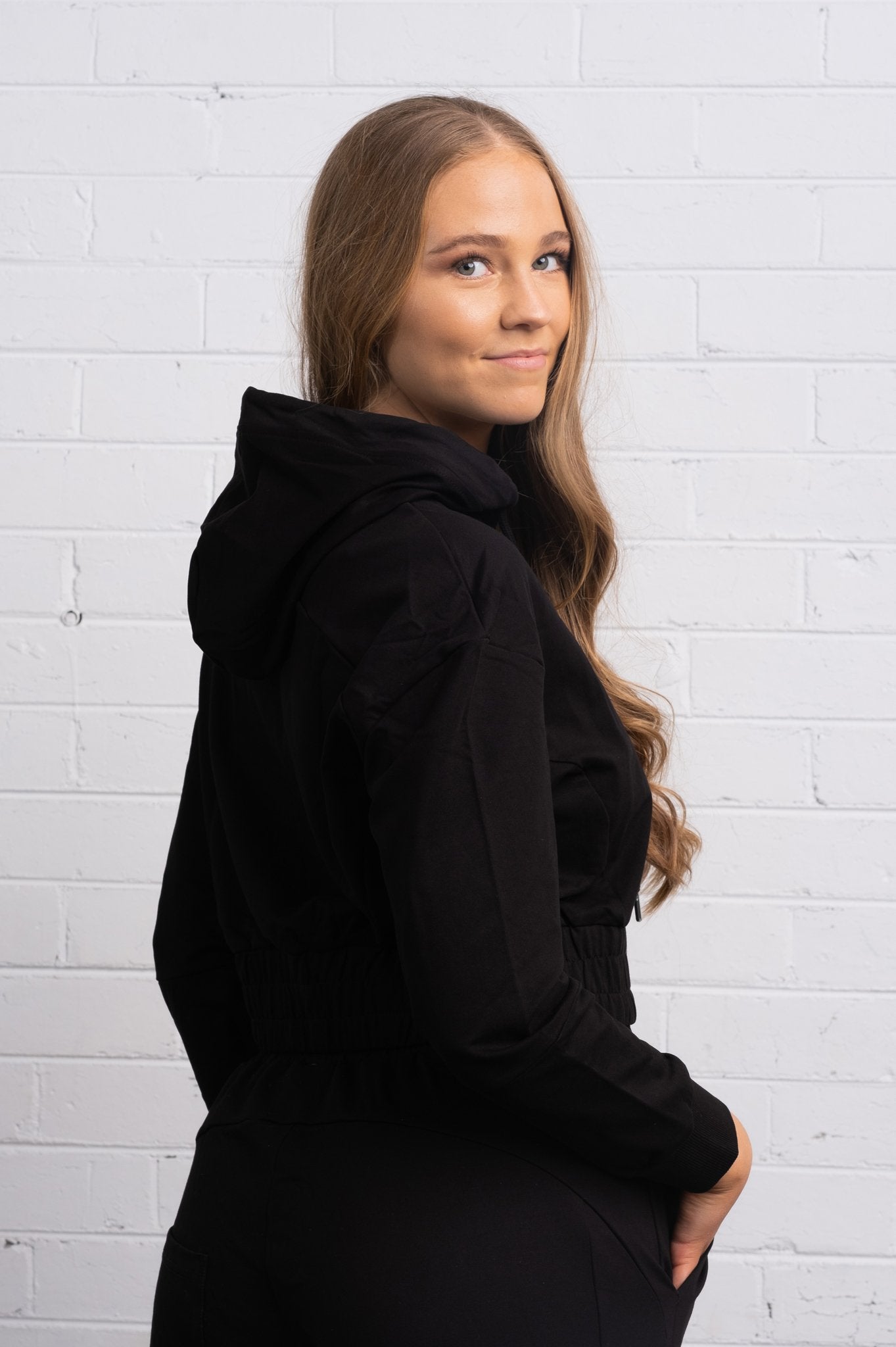 Classic Cropped Zip Hoodie - Black - M/L only