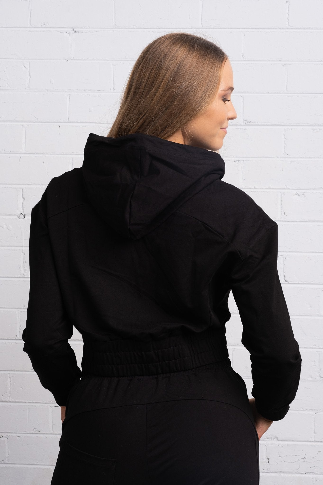 Classic Cropped Zip Hoodie - Black - M/L only