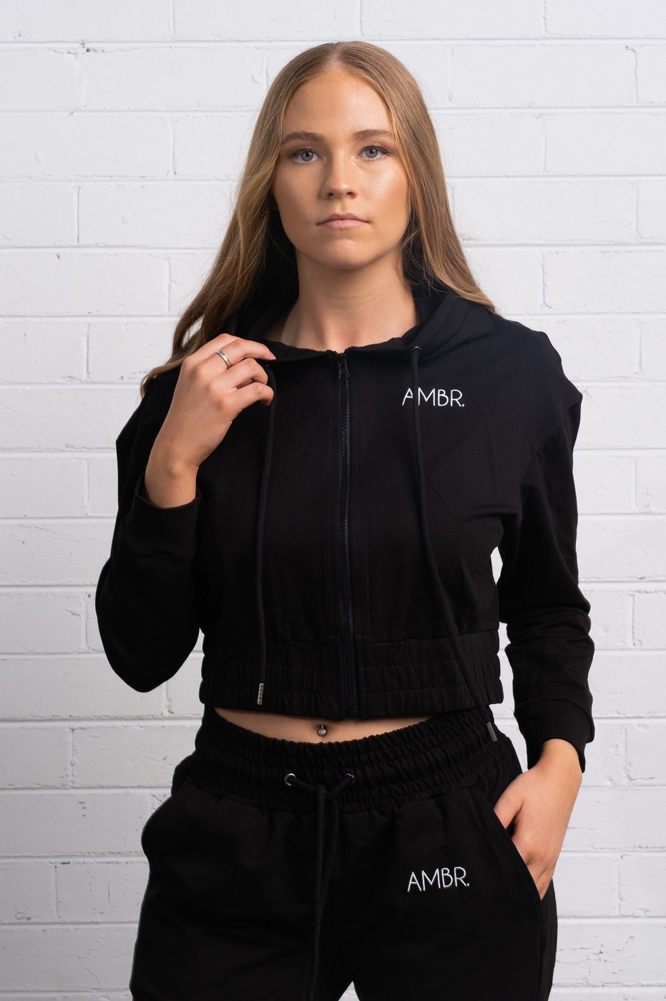 Classic Cropped Zip Hoodie - Black - M/L only