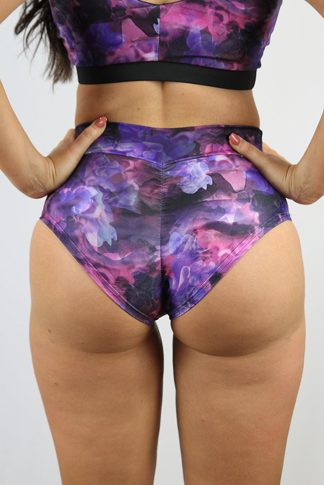 Purple Haze High Waisted Brazil Scrunchie Bum Shorts - S/L only